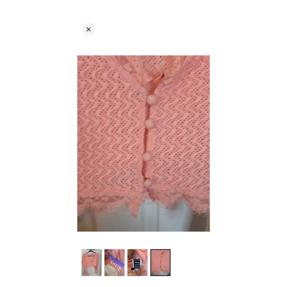 SHEIN Pink Knit Lace Button Front V-Neck Long Sleeve Cardigan Sweater M - Picture 4 of 4